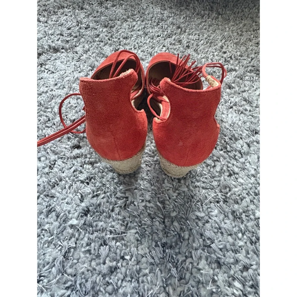 Schutz Red Suede Lace‎ Up Tassel Espadrille Wedges Size 38 EUR